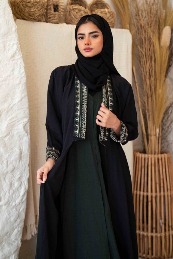 عباية كريب فستان مشبوك زيتي