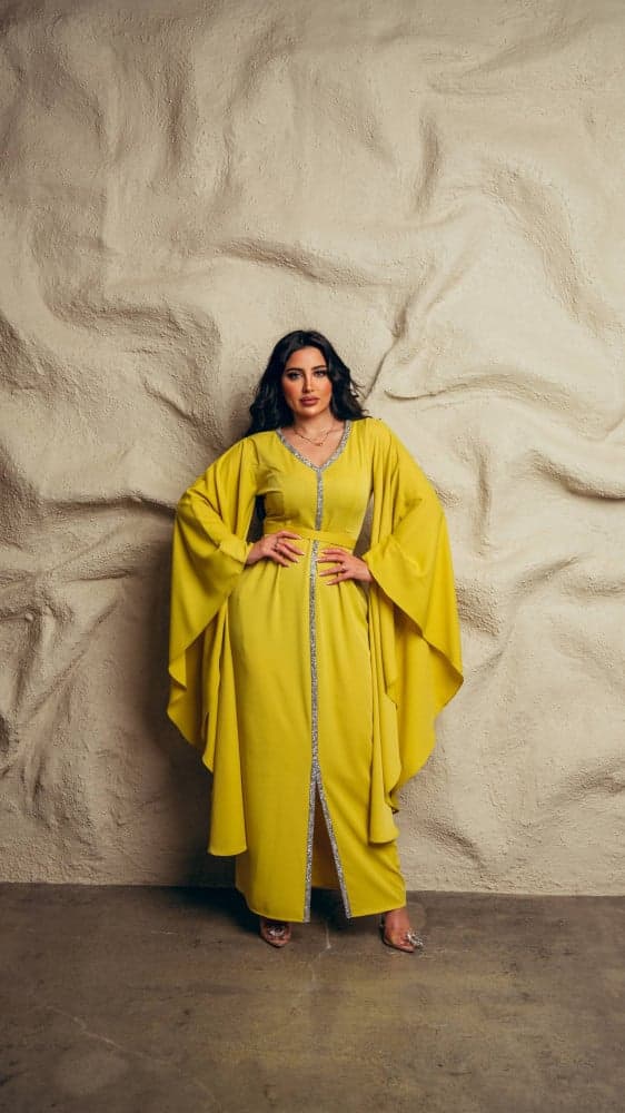 جلابية اصفر باكمام طويلة