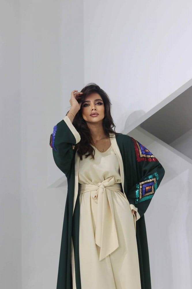 جلابية رمضان زيتي مزينه بترتر