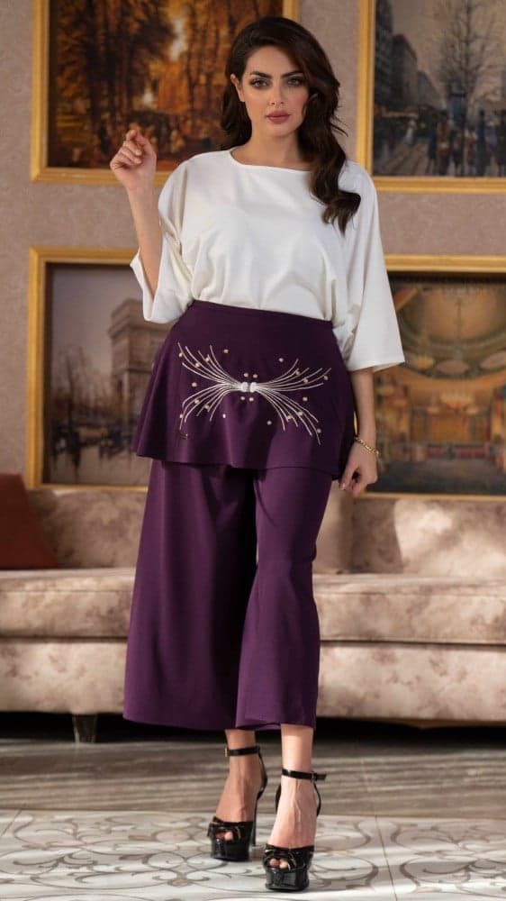 طقم بلوزة وبنطلون بنفسجي