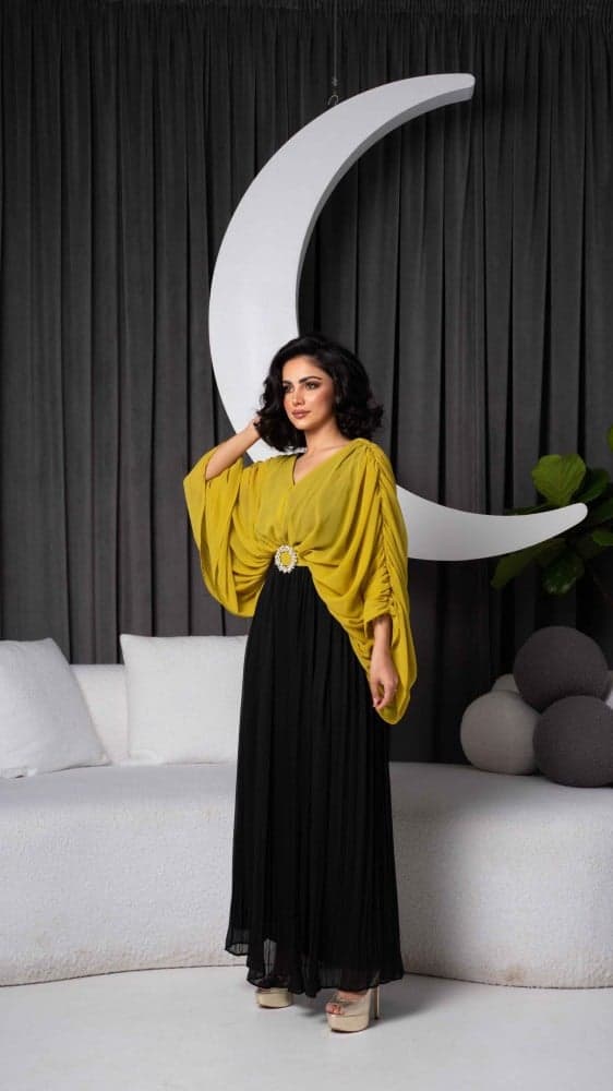 فستان  فخم ليموني واسود