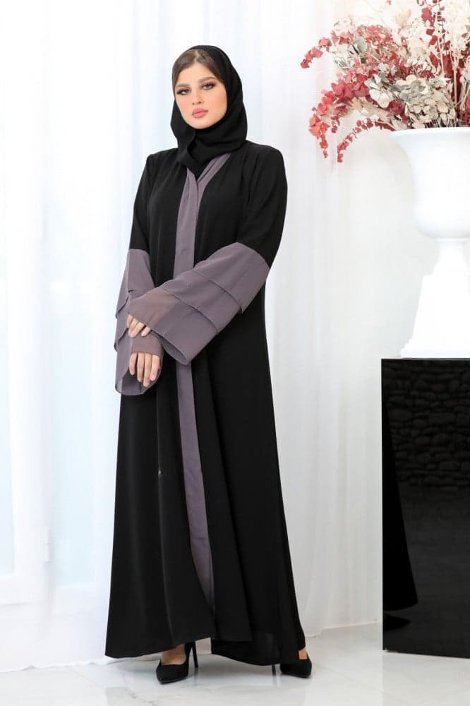 عباية مزينه بشيفون رمادي