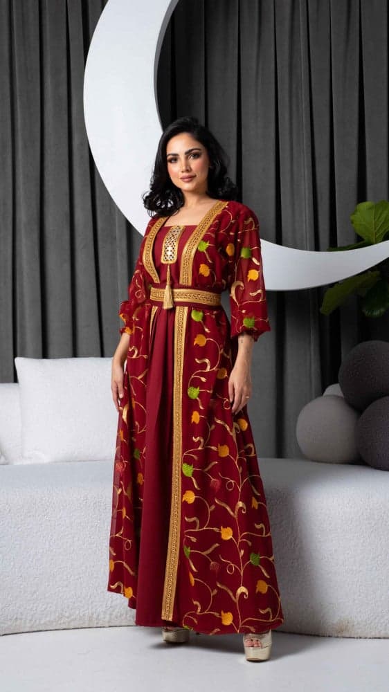 جلابية احمر بنقوش