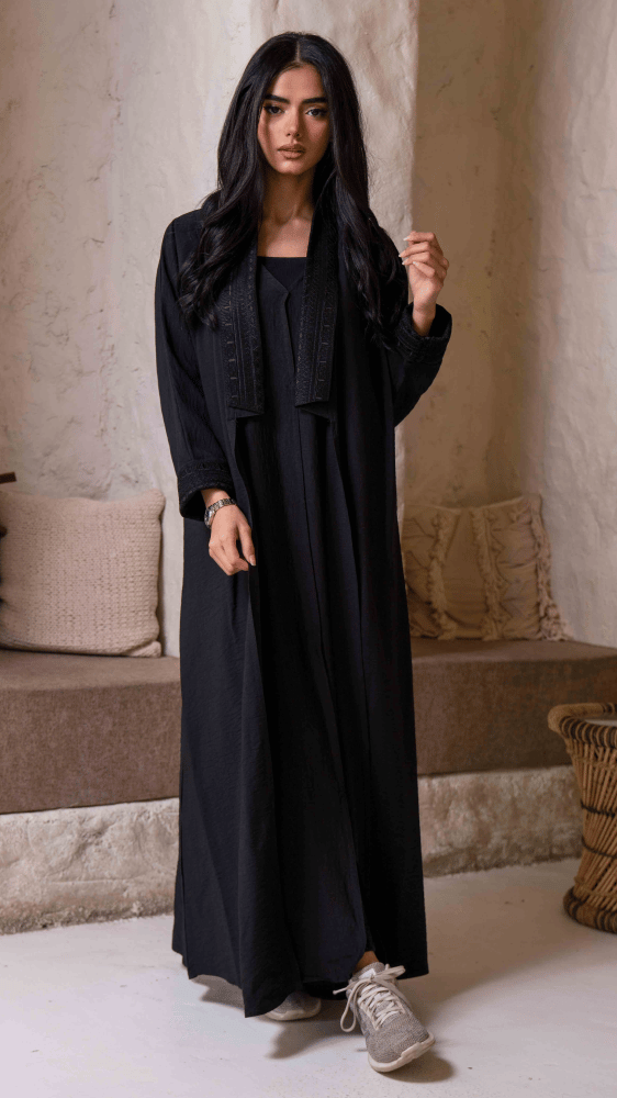 عباية فستان مشبوك اسود