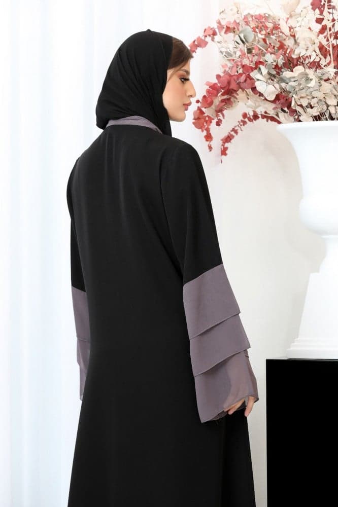 عباية مزينه بشيفون رمادي