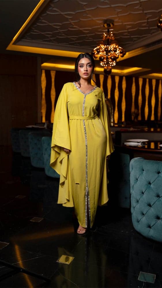 جلابية اصفر باكمام طويلة