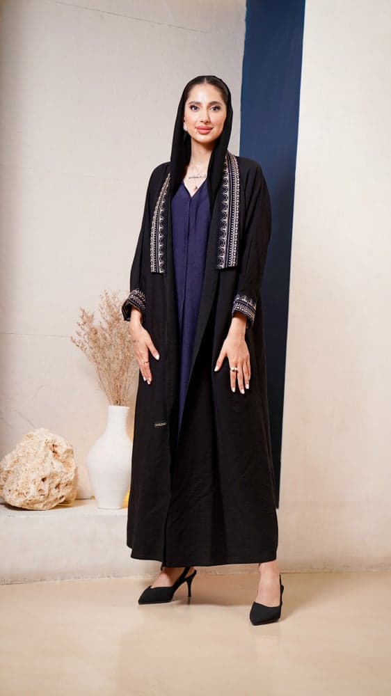 عباية كريب فستان مشبوك كحلي