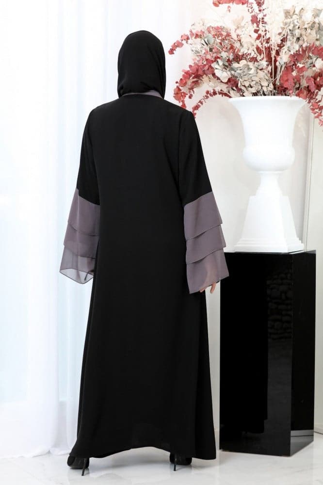 عباية مزينه بشيفون رمادي