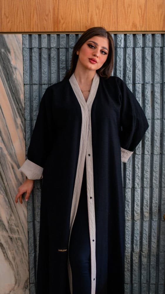 عباية دبل فيس وجهين باللون الاسود والبيج
