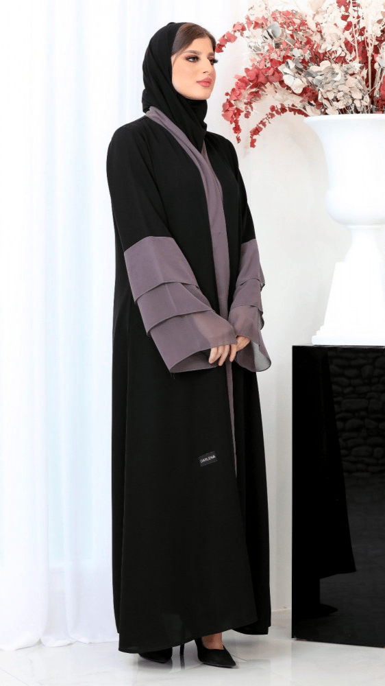 عباية مزينه بشيفون رمادي