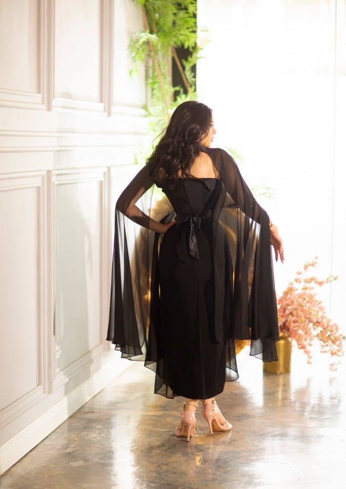 فستان سهرة اسود ناعم شيفون