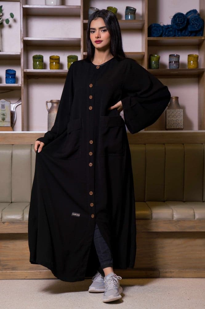 عباية جيوب وتغلق بازرة بلون نحاسي