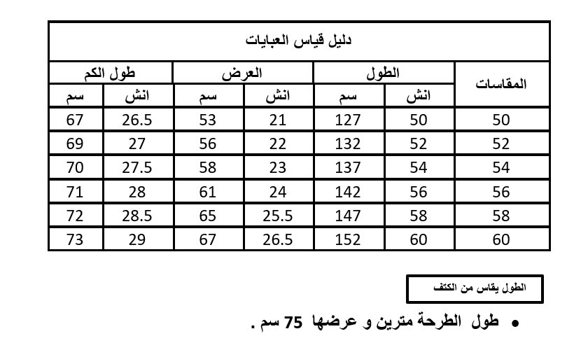 دليل مقاس العبايات