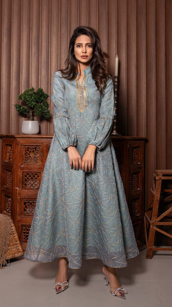 جلابية  تفاحي بتطريز ذهبي