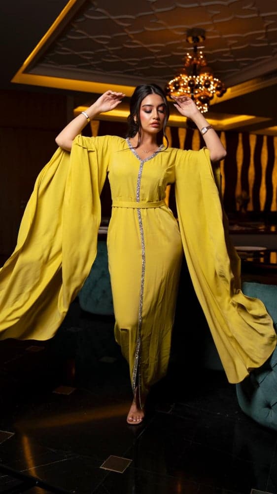 جلابية اصفر باكمام طويلة