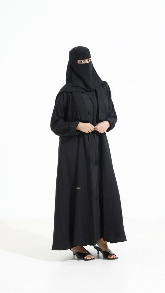 عباية كريب فستان مشبوك اسود