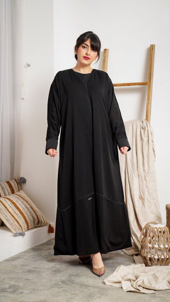 عبايه اسود وجهين ساده ومقلمه