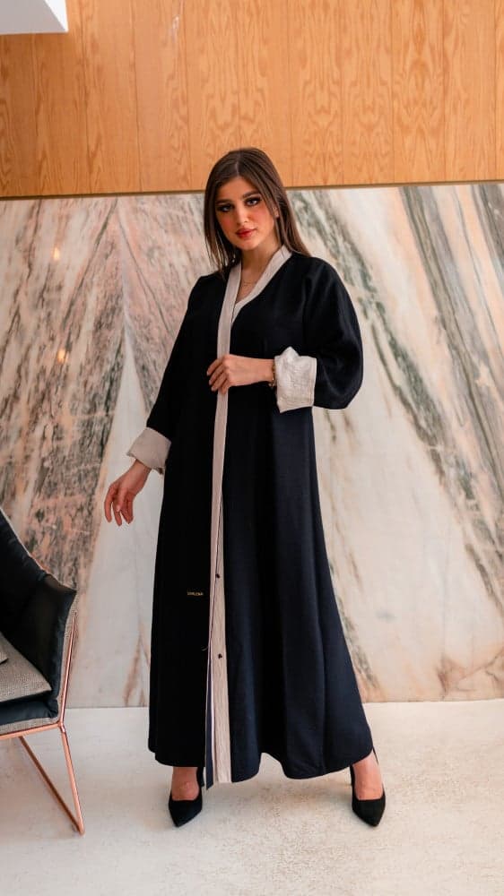 عباية دبل فيس وجهين باللون الاسود والبيج