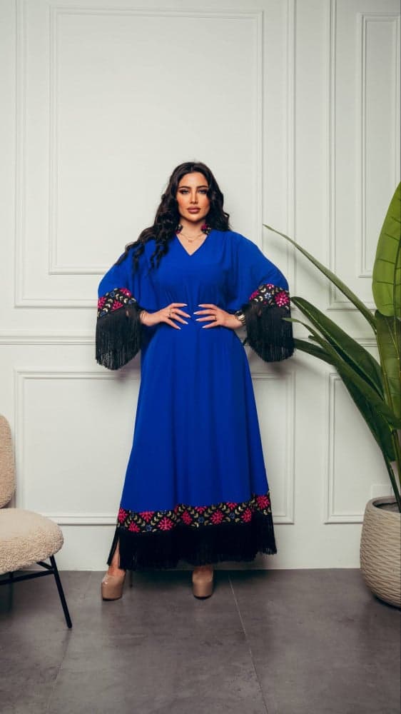 جلابية  ازرق بهدب فخمة