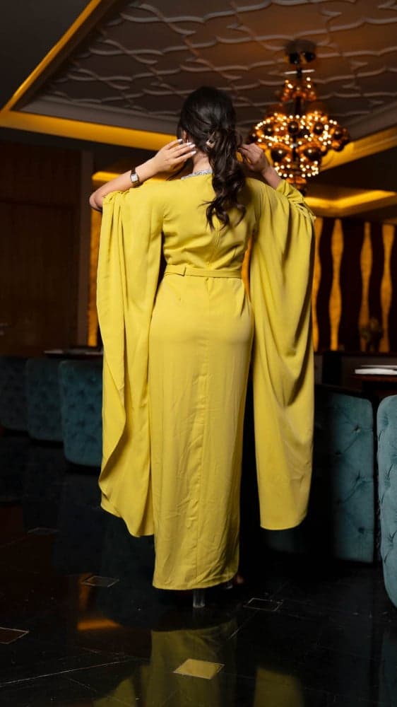 جلابية اصفر باكمام طويلة