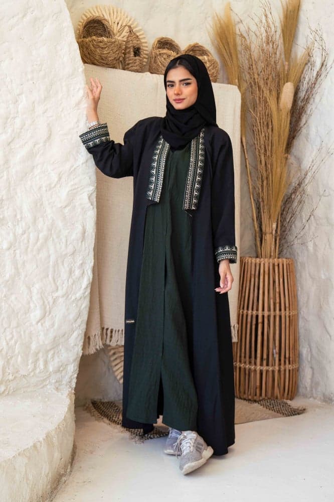 عباية كريب فستان مشبوك زيتي