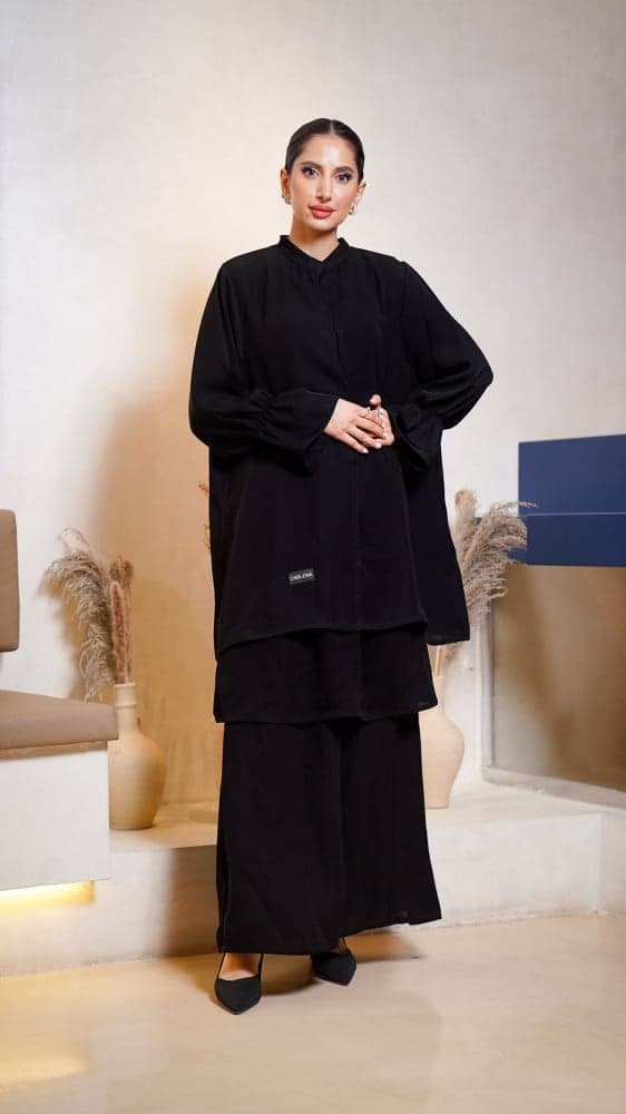 عبايه قطعتين ب3 طبقات واكمام مطاط