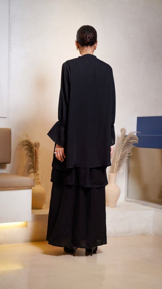 عبايه قطعتين ب3 طبقات واكمام مطاط