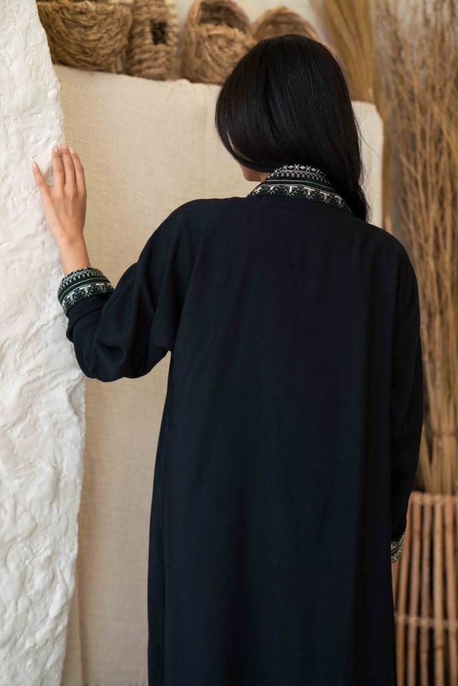 عباية كريب فستان مشبوك زيتي