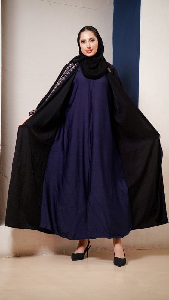 عباية كريب فستان مشبوك كحلي