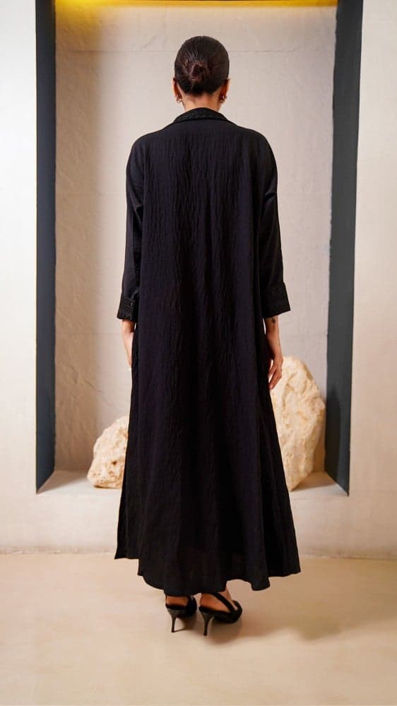 عباية كريب فستان مشبوك اسود