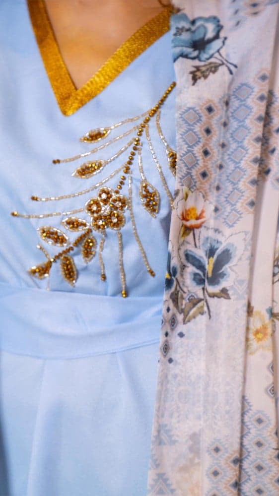 جلابية سماوي قطعتين