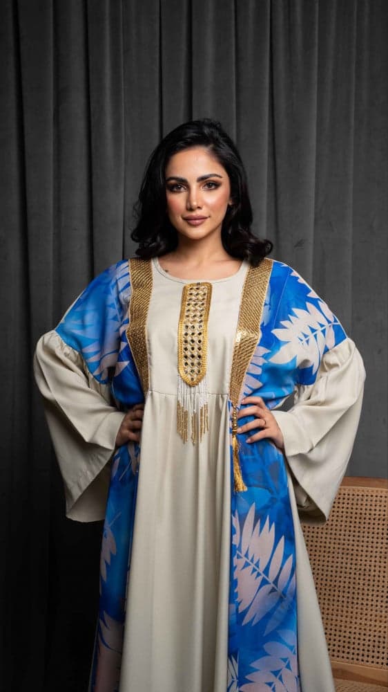 جلابية بيج بنقوش ذهبي