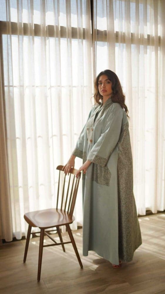 جلابية شتوية سماوي بأزره