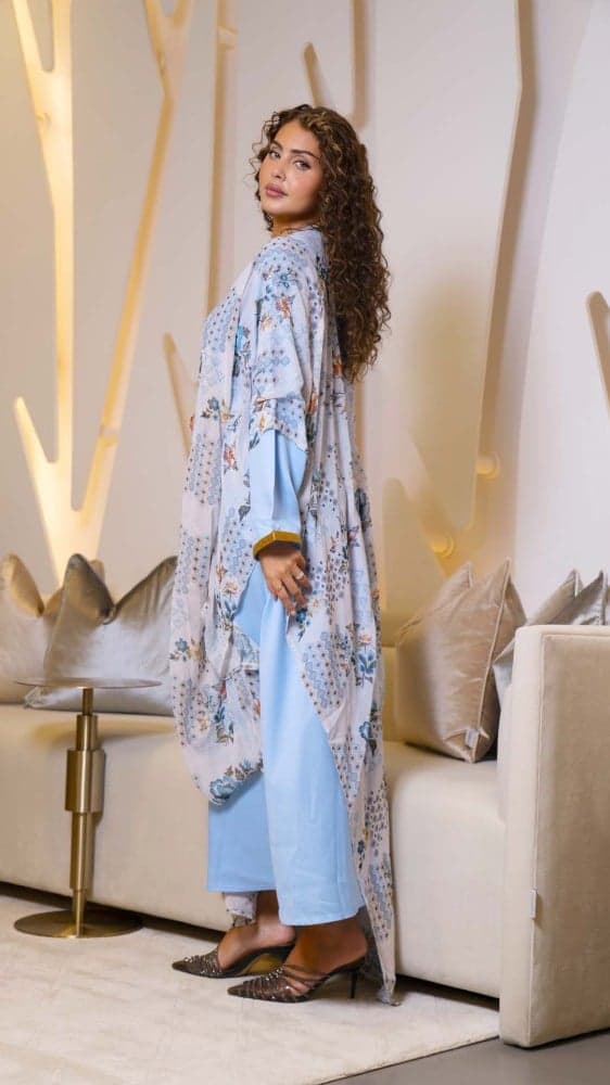 جلابية سماوي قطعتين