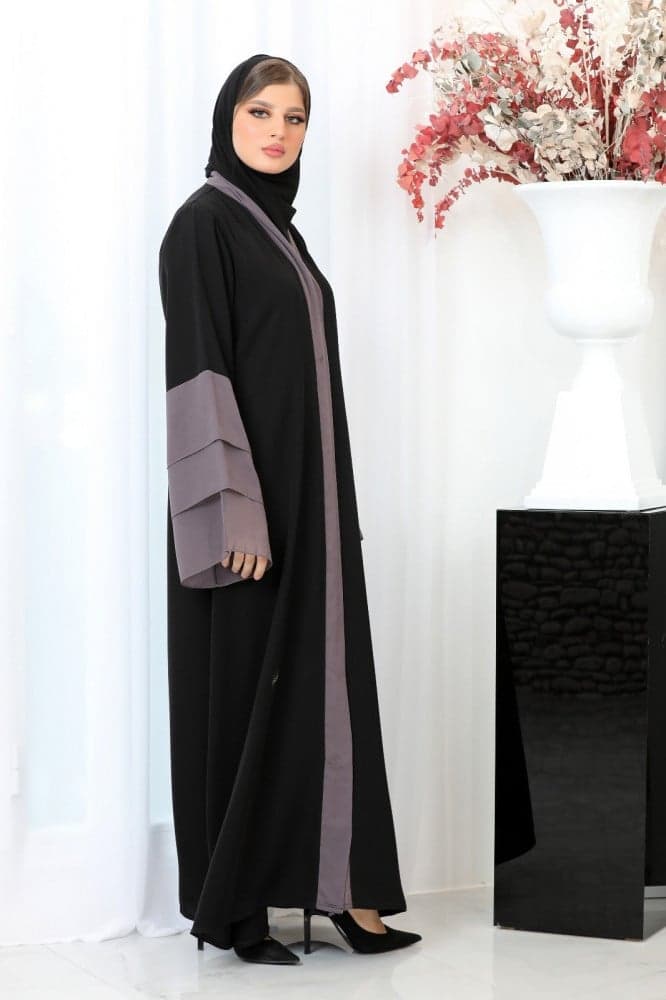 عباية مزينه بشيفون رمادي