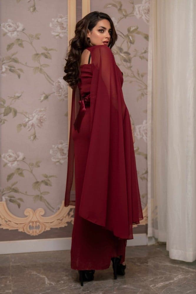 فستان سهرة عنابي