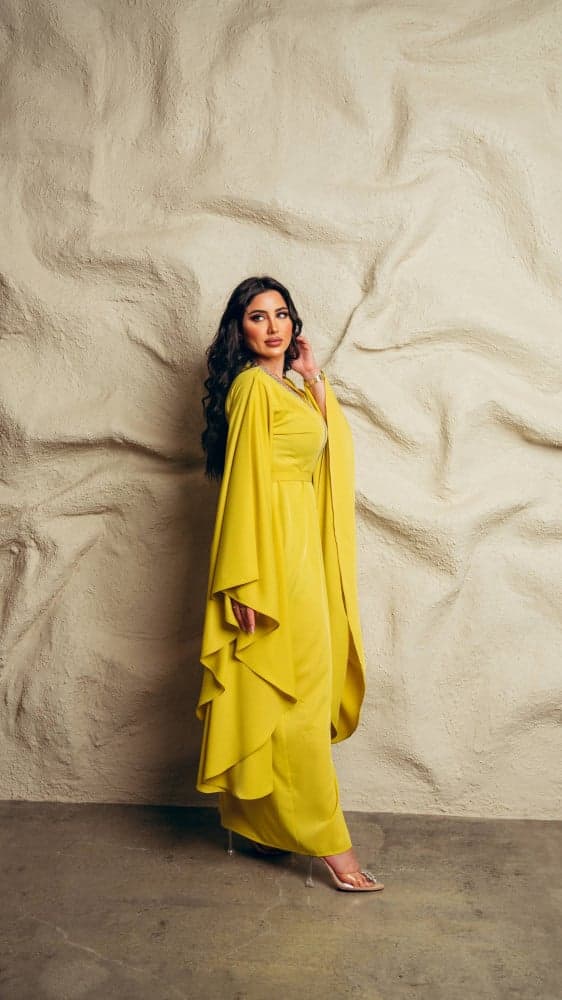 جلابية اصفر باكمام طويلة