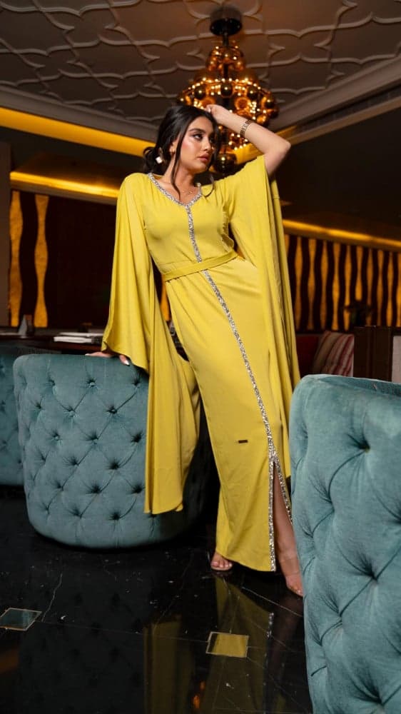 جلابية اصفر باكمام طويلة