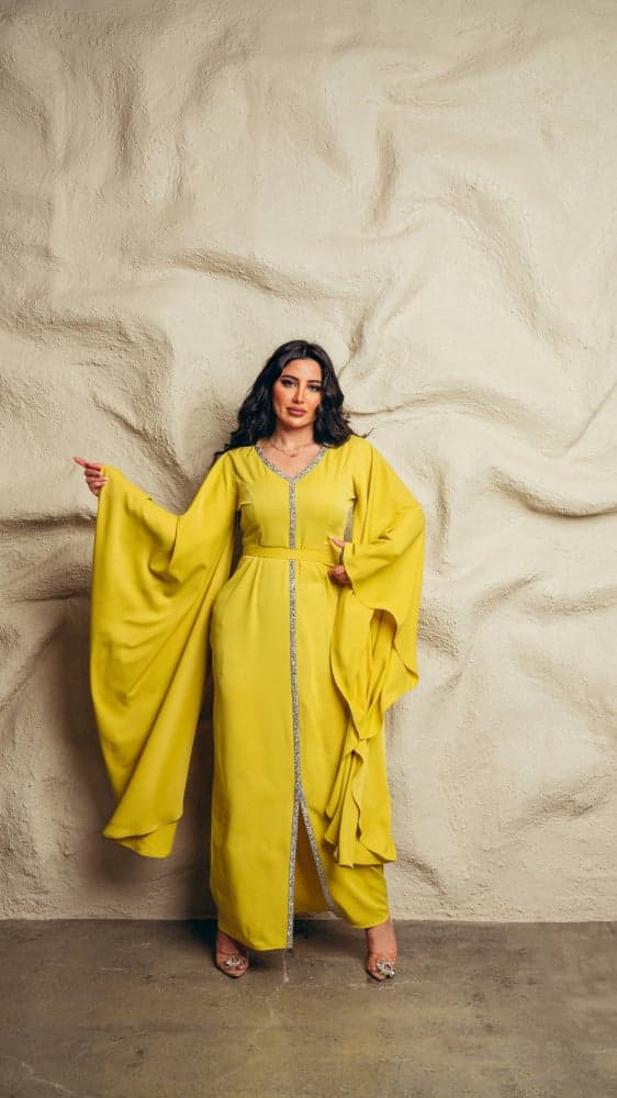 جلابية اصفر باكمام طويلة