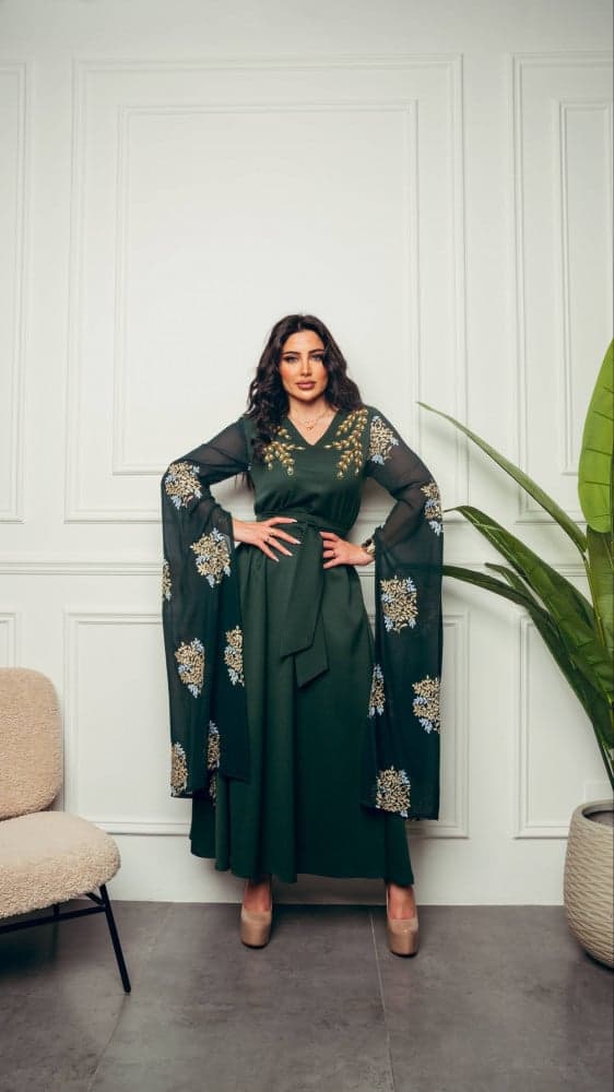 جلابية زيتي بنقوش