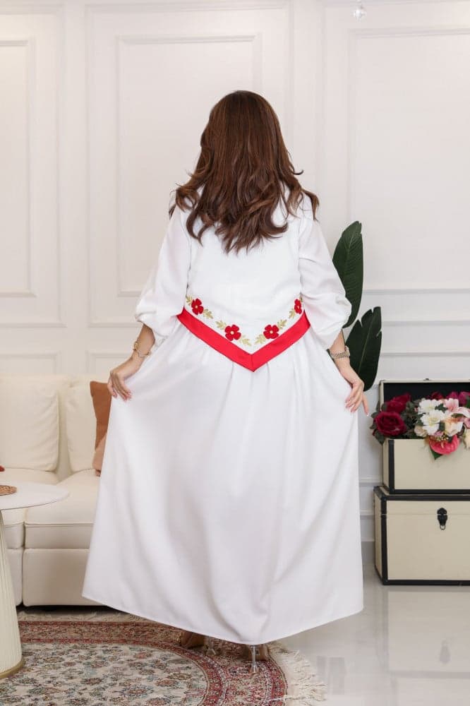 جلابية رمضان ابيض بتطريز احمر