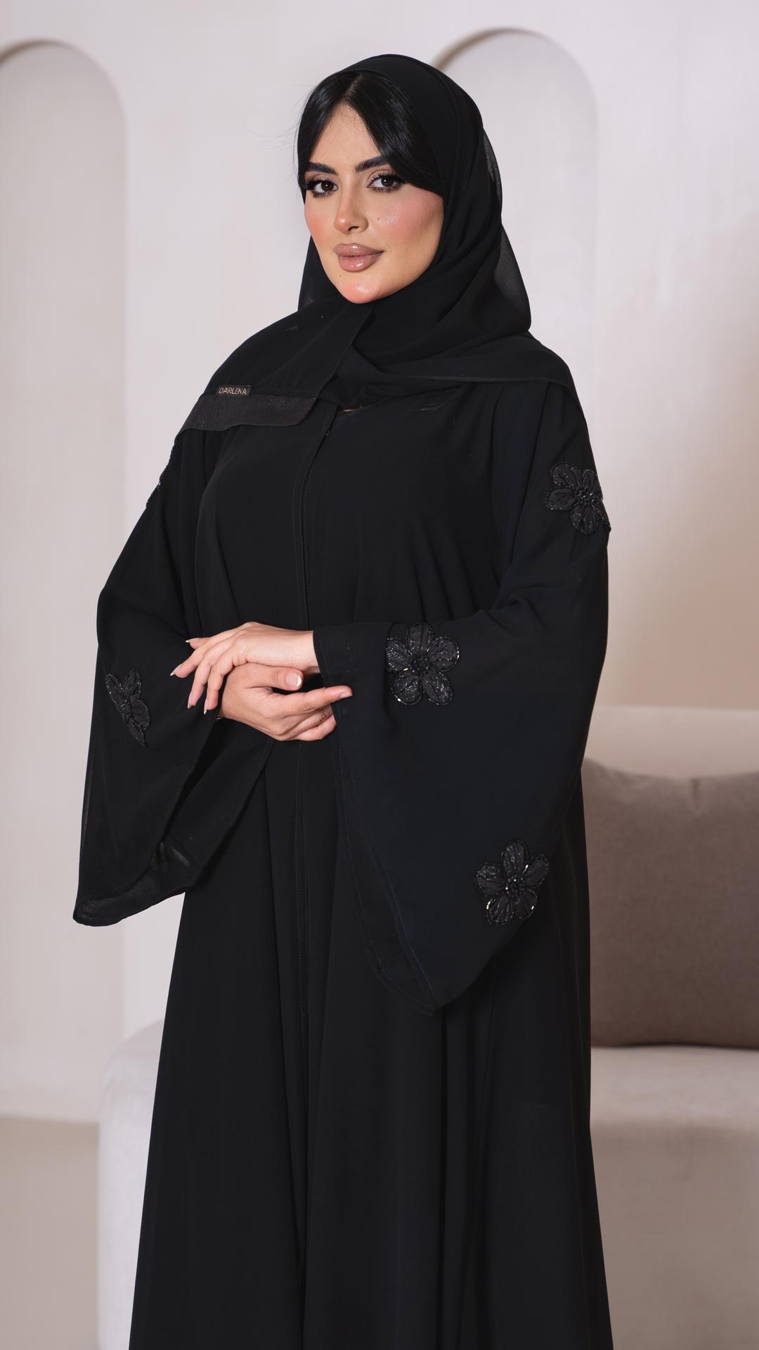 عباية دبل شيفون باكمام شك ورد