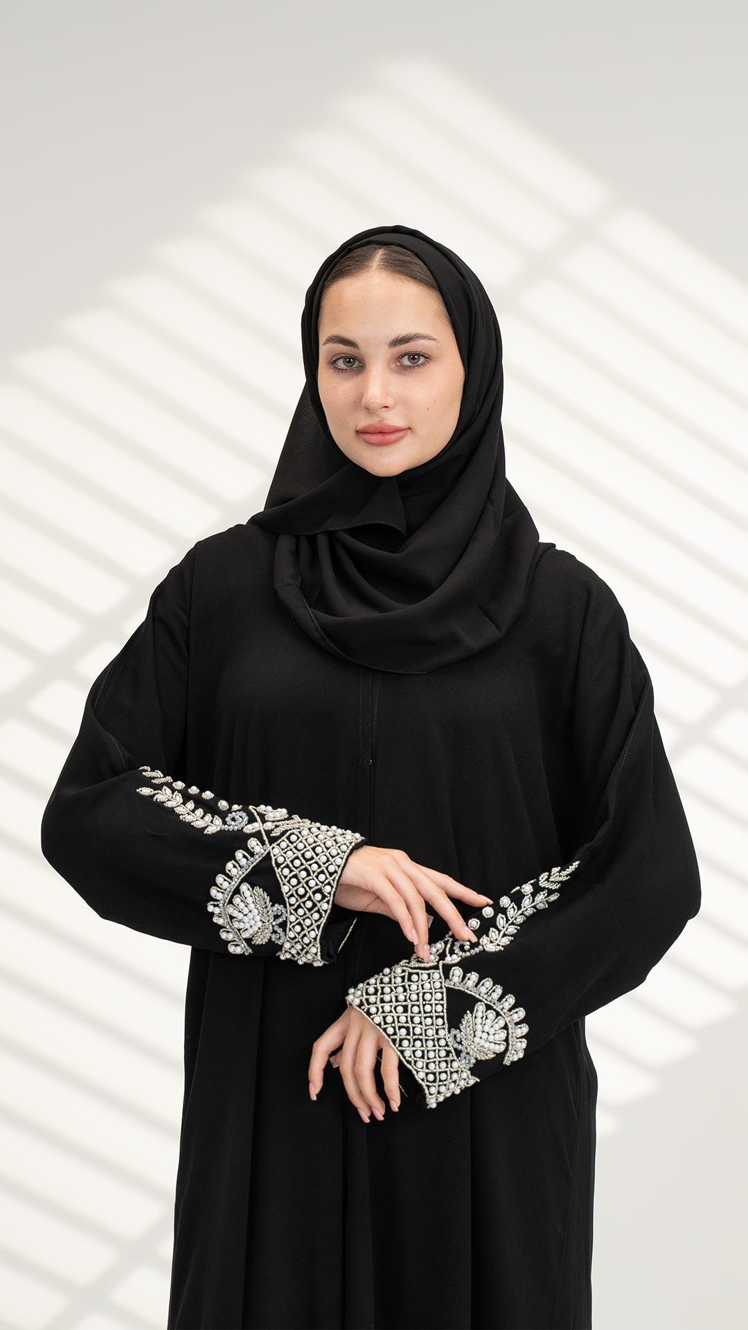 عباية باكمام شك فضي