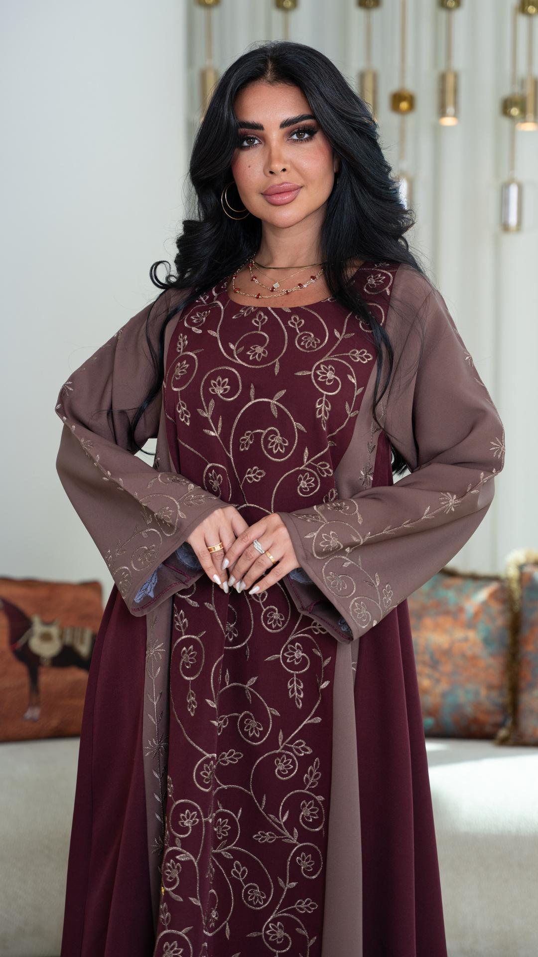 جلابية كلوش  مطرزة بلونين