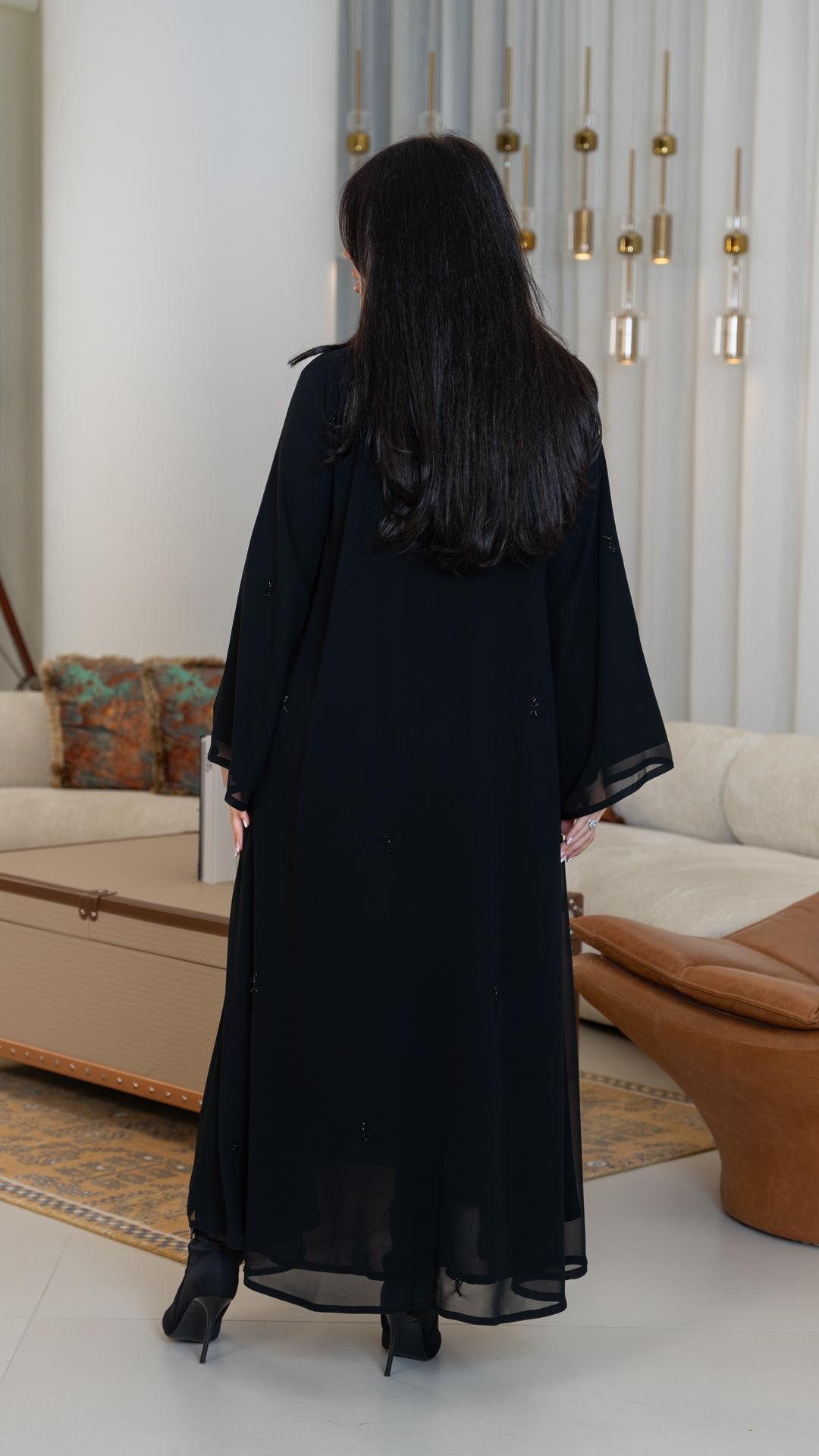 عباية شيفون مزينة بكرستال أسود