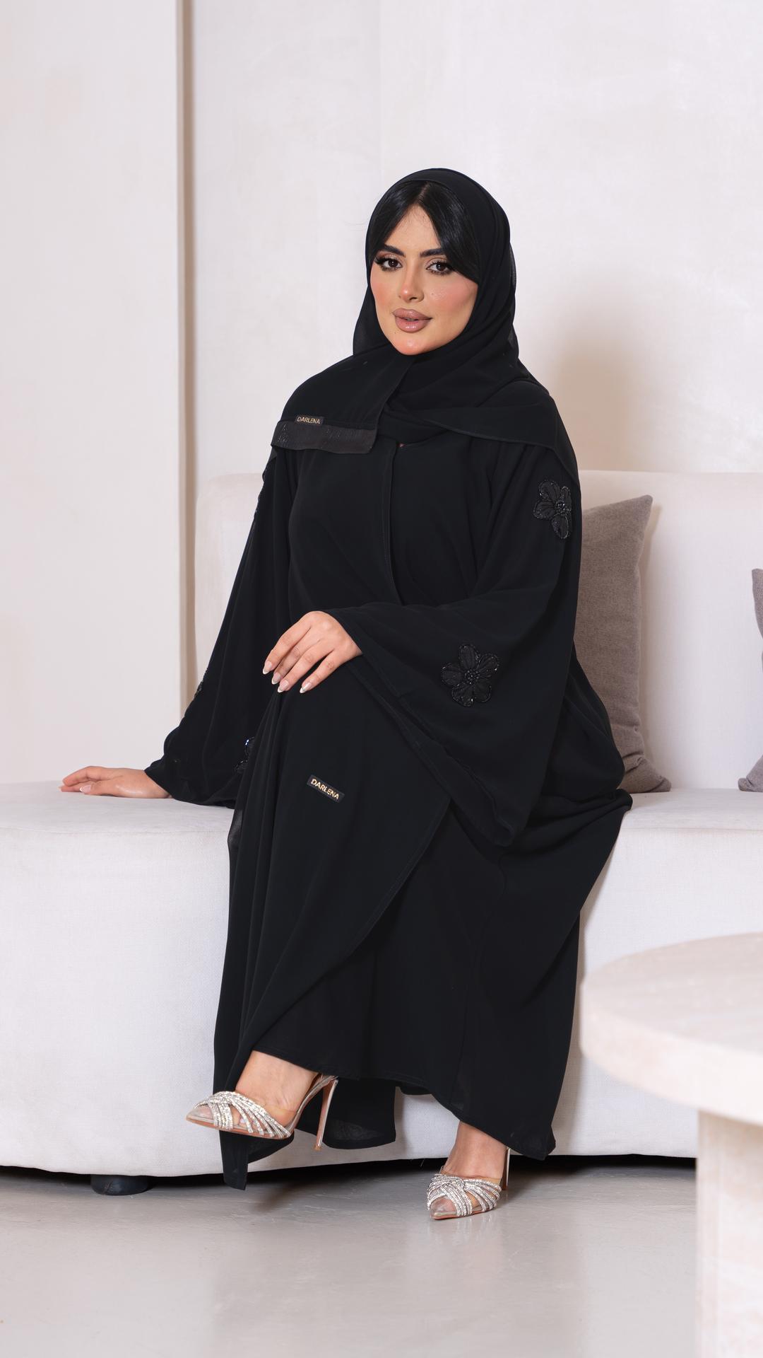 عباية دبل شيفون باكمام شك ورد