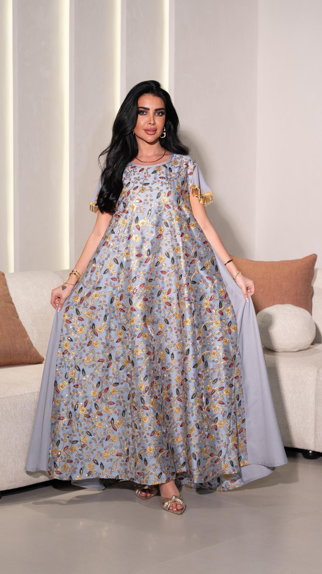 جلابية رصاصي بتطريز